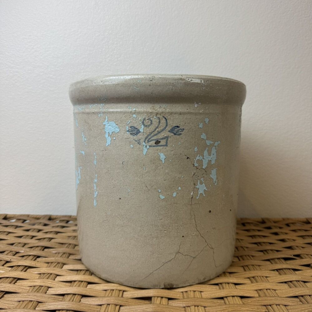 Antique 6 Gallon Salt Glazed Stoneware Crock 9" x 9.5"